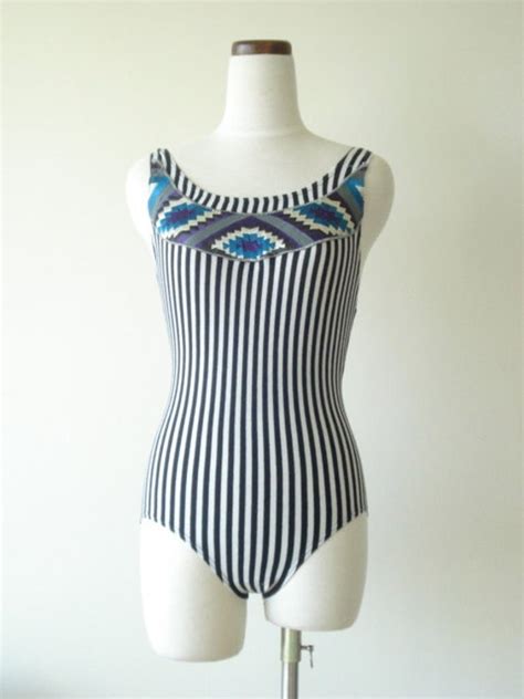 Black And White Vertical Stripe Bathing Suit With An