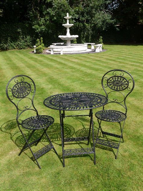 Black Wrought Iron 3 Piece Bistro Style Garden Patio Furniture Set