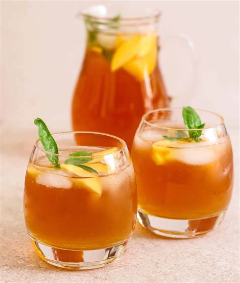 Peach Iced Tea Summer Drink Peach Fruit Healthy Cold Brewed