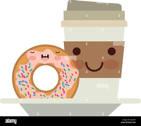 Kawaii Einweg Tasse Kaffee Und Donut Creme Glasiert In Bunten