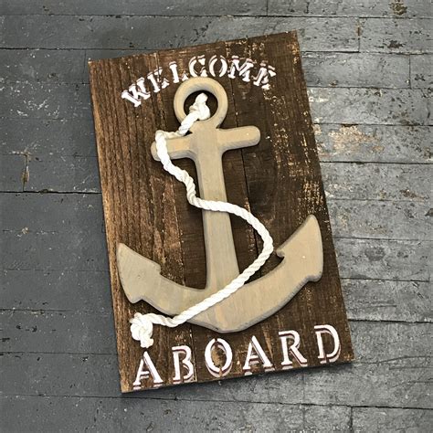 Hand Painted Wooden Nautical Sign Welcome Aboard Nautical Signs