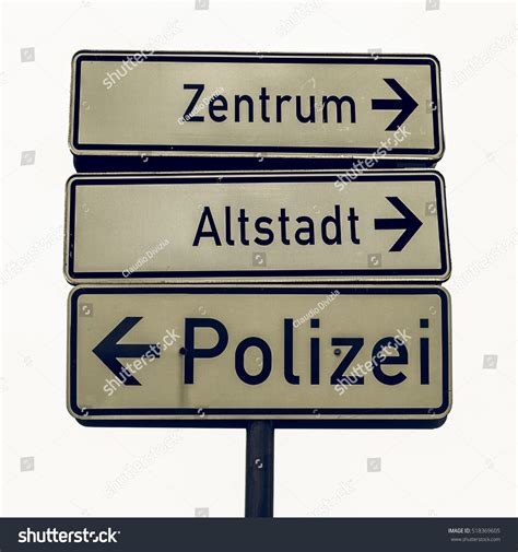 Vintage Looking German Traffic Signs Isolated Stock Photo 518369605