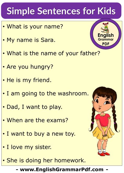10 Simple Sentences For Kids In English English Grammar Pdf