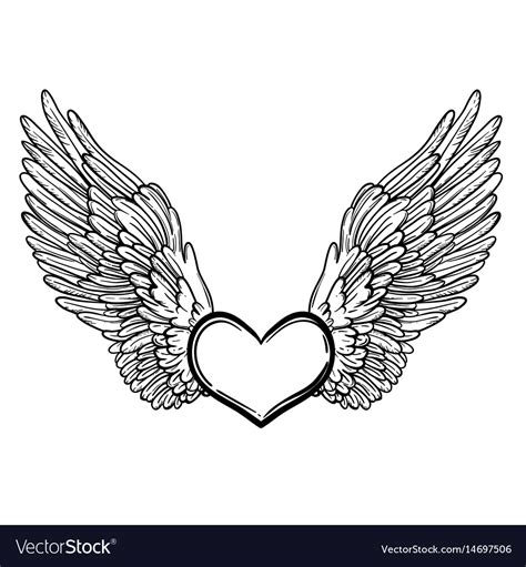 Line Art Of Angel Wings And Heart Royalty Free Vector Image