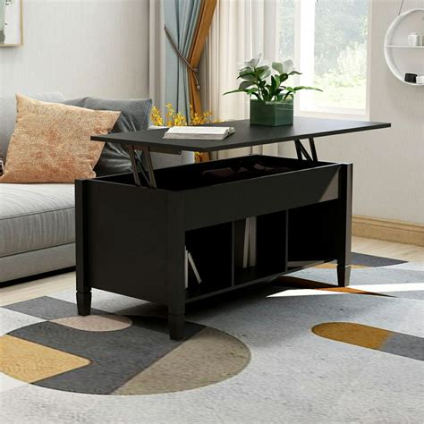Lift Top Coffee Table With Hidden Storage Compartment And Shelflift