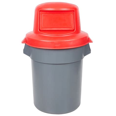 Continental Huskee 55 Gallon Gray Trash Can With Red Dome Top Lid