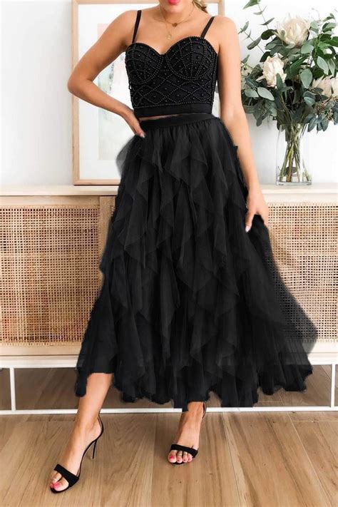 Glamour A Line Tulle Skirt In Black A Line Tulle Skirt Pattern Layered Tulle Skirt In 2021