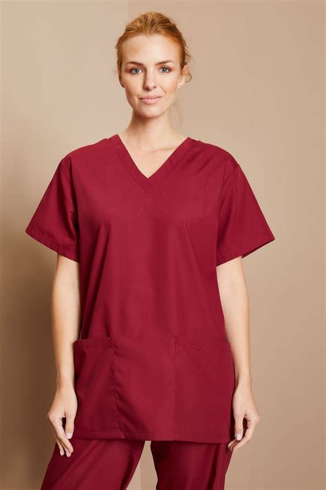 Unisex Lightweight Scrub Top, Burgundy | Simon Jersey Healthcare Uniforms