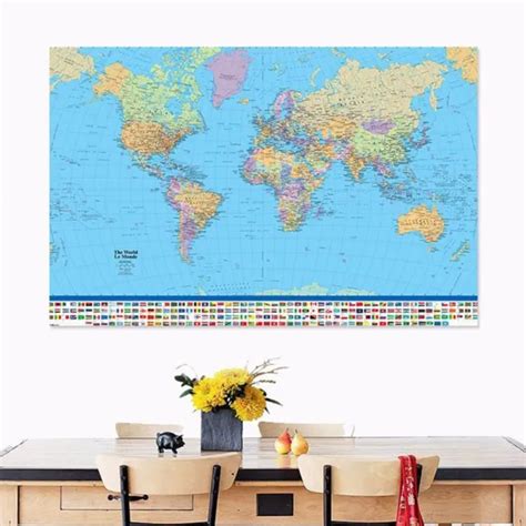 Map Of The World Poster With Country Flags Wall Chart Home Date Applied
