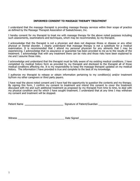 Informed Consent To Massage Therapy Treatment In Word And Pdf Formats