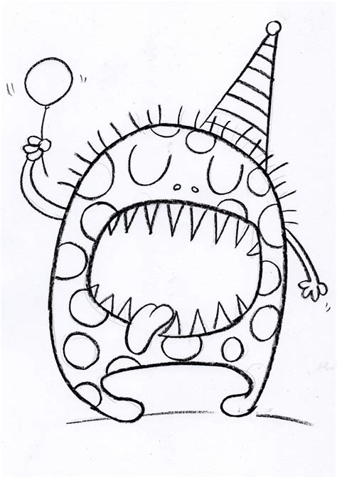 A Drawing Of A Monster Wearing A Party Hat