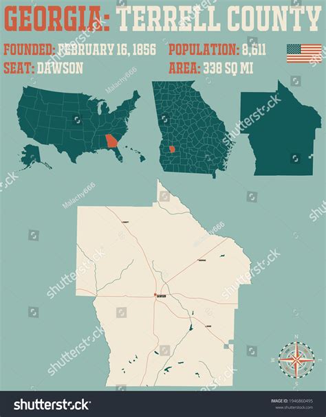 Large Detailed Map Terrell County Georgia Stock Vector Royalty Free
