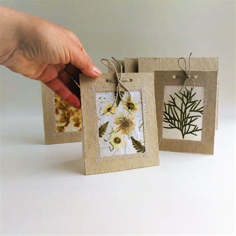 Hand Made Greeting Cards And Envelopes With Dried Flowers And Plants