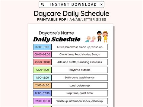 Daily Daycare Schedule Perfect For Daycare Home Daycare Or Childcare