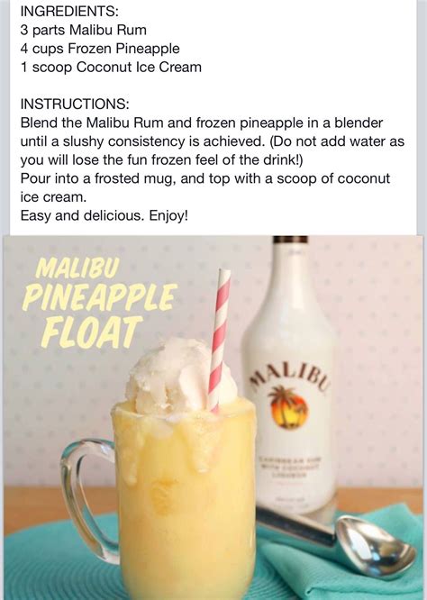 This is one of the easiest malibu mixed drink cocktail recipes to make. Malibu Pineapple Float | Malibu pineapple, Smoothie drinks ...