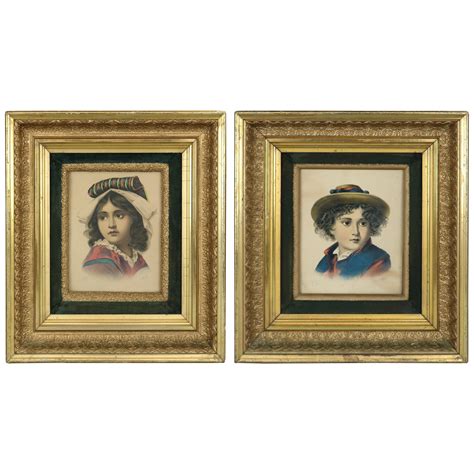 Antique Pair Large Portrait Paintings In First Finish Giltwood Frames