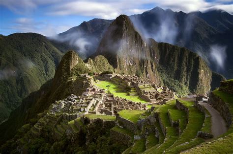 Aerial Photo Of Ruins Machu Picchu Mountains Landscape Peru South