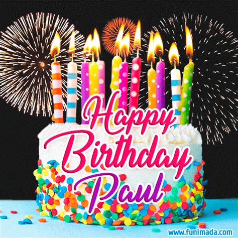 Amazing Animated  Image For Paul With Birthday Cake And Fireworks