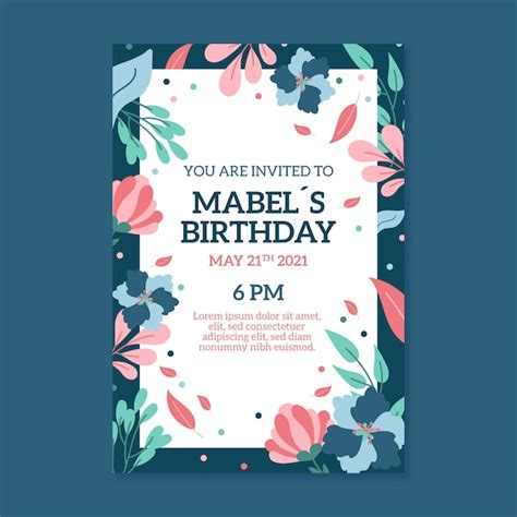 Free Vector Floral Birthday Invitation Template Design