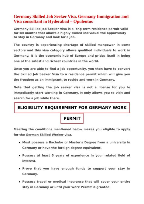 Germany Skilled Job Seeker Visa Germany Immigration And Visa