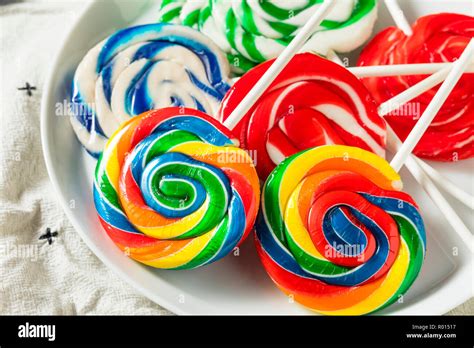 Sweet Multi Colored Lollipops On A Stick Stock Photo Alamy