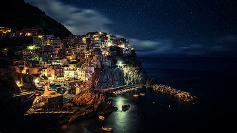 Wallpaper Sea City Cityscape Italy Night Reflection Sky