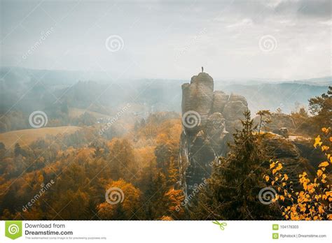 Autumn Colors In The Elbe Sandstone Mountains Stock Image Image Of