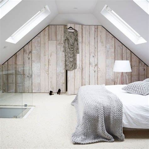 Window/street facing wall is ship lap, then wainscotting. Attic Bedroom Designs For Small Homes | Salter Spiral Stair