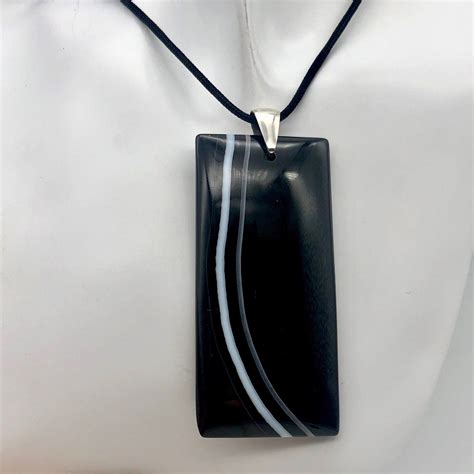 Sardonyx Agate And Sterling Silver Pendant 65x30x5mm Black