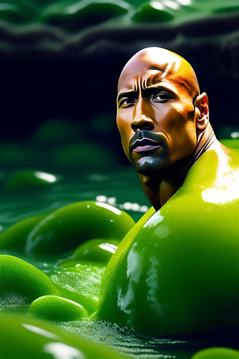 lexica dwayne johnson drowning in a sea of green slime realistic