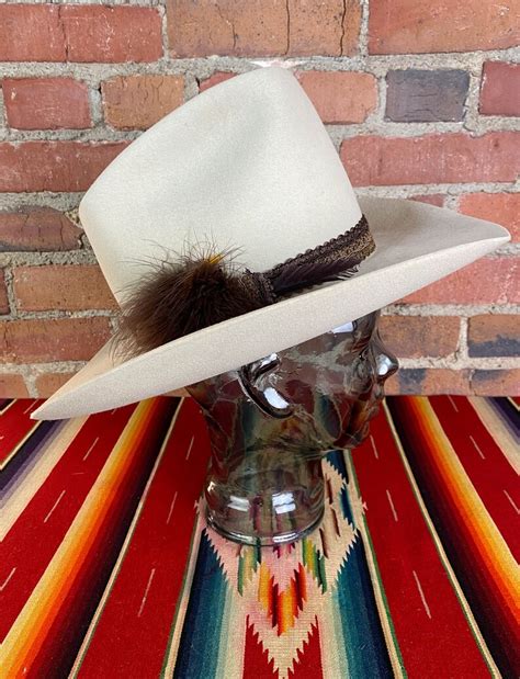 Vintage 70s Stetson 5x Beaver Cowboy Hat Tan Felt Feather Etsy