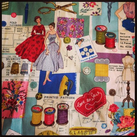 Close Up Of The Sewing Themed Fabric Sew Retro Montage By The Henley