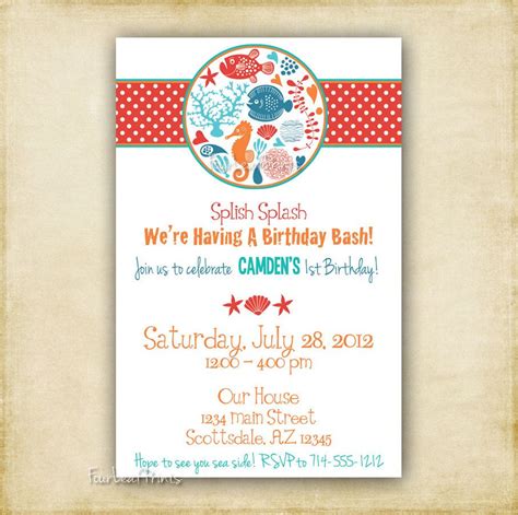 Ocean Birthday Sea Life Invitation - Printable - DIY 4x6 or 5x7. $13.00