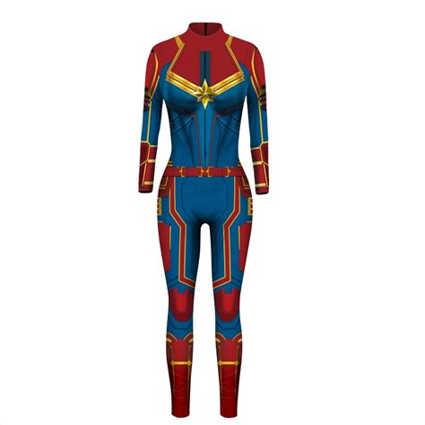 Womens Captain Marvel Cosplay Halloween Party Costume Jumpsuit Catsuit Avengers Women
