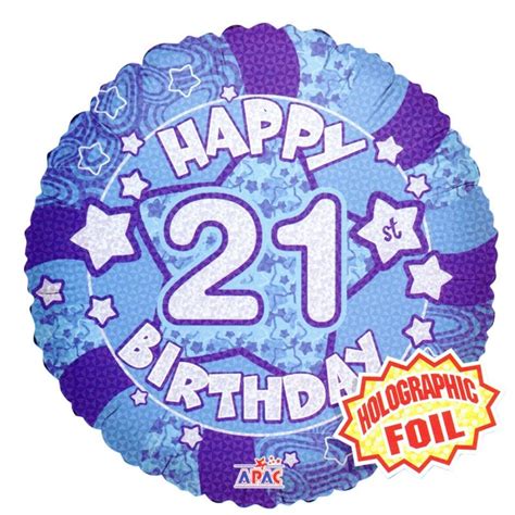 Blue Happy 21st Birthday Holographic Balloon 18inch Apac Eu