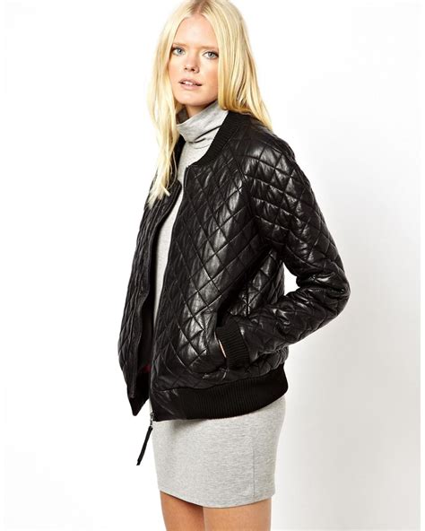 Glamorous Just Female Quilted Leather Bomber Jacket In Black Lyst