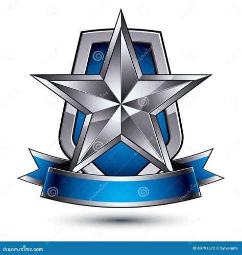 Renown Vector Silver Star With Wavy Ribbon Stock Vector Illustration