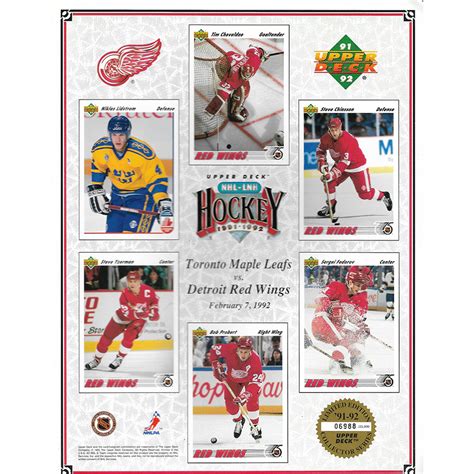 Detroit Red Wings 1991 92 Upper Deck Limited Edition Collectors Sheet