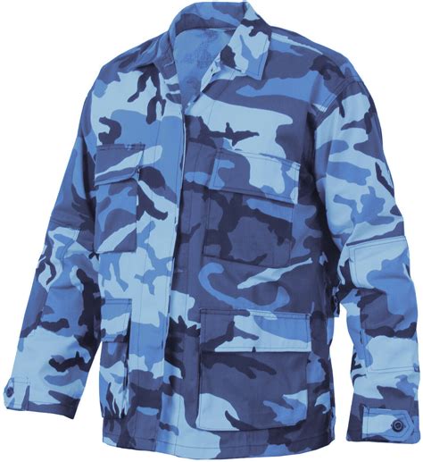Mens Sky Blue Camouflage Military Bdu Shirt Tactical Uniform Army Coat