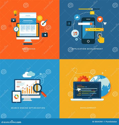 Set Of Flat Concept Icons For Web Development Stock Image Image 38342961