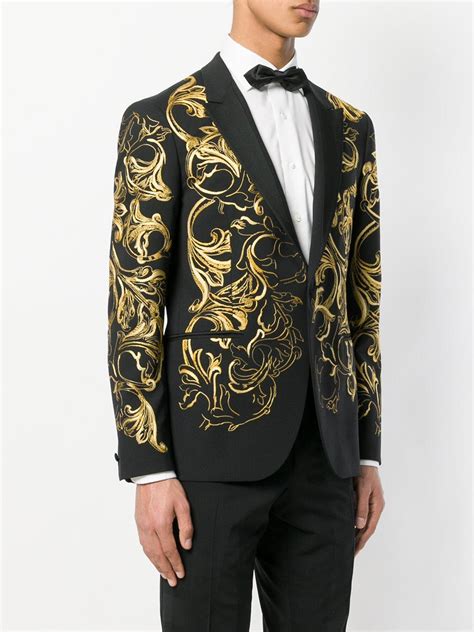 Versace Wool Brocade Tuxedo Blazer In Black For Men Lyst