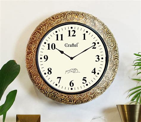 Buy Antique Brass Metal Fitted On Mdf Base Decorative Wall Clock Online