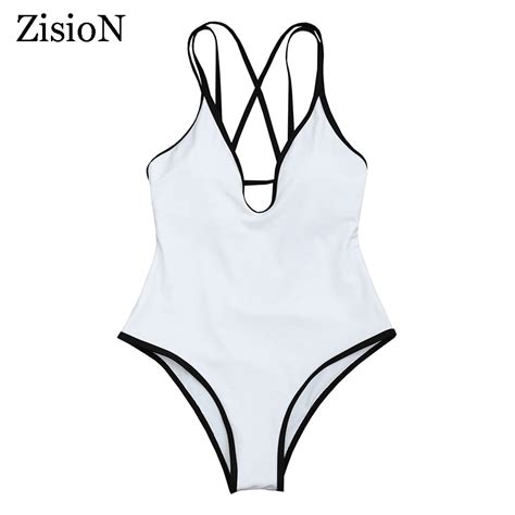 Zision Sexy One Piece Swimsuit Swimwear Women 2017 New Backless Solid Bathing Suit Women