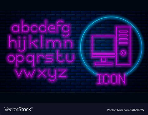 Glowing Neon Computer Monitor Icon Isolated Vector Image