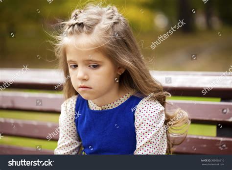 Sad Little Girl Sitting On Bench Stock Photo 365095910 Shutterstock