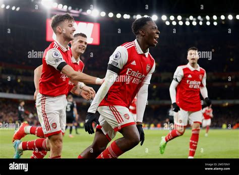 Arsenals Eddie Nketiah Celebrates Scoring Their Sides Third Goal Of