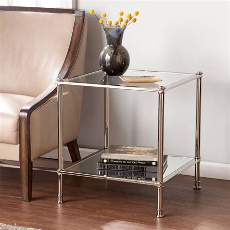 Ember Interiors Parell Glam Metal And Glass End Table Metallic Silver