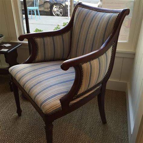 Blue striped chair and a half. Vintage Blue & White Striped Nailhead Chair | Chairish