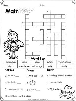 Free grade 2 math worksheets, organized by grade and topic. 2nd Grade Math Crossword Puzzle - December by Frogs Fairies and Lesson Plans