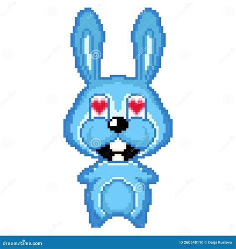 Pixel Blue Rabbit Pixel Icon Cartoon Beautiful Bunny Bunny In Love